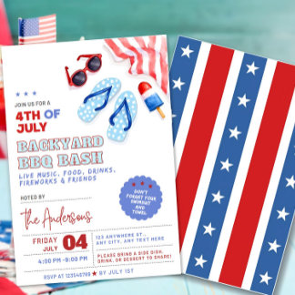 BBQ and Pool Party Invitation 4th of July Backyard