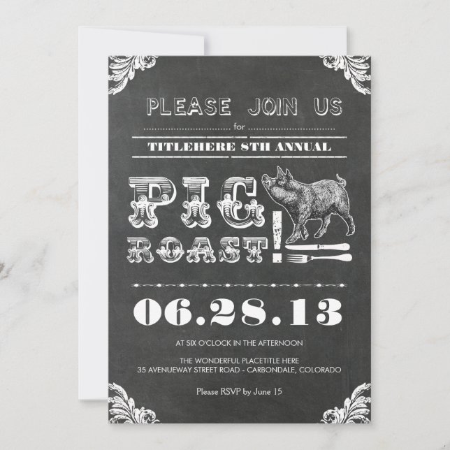 BBQ - ANNUAL PIG ROAST CHALKBOARD RUSTIC INVITATION (Front)