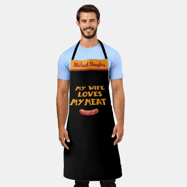 BBQ Apron My Wife Loves My Meat Funny Aprons  (Worn)