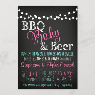BBQ baby & beer chalkboard Baby Shower Invitations