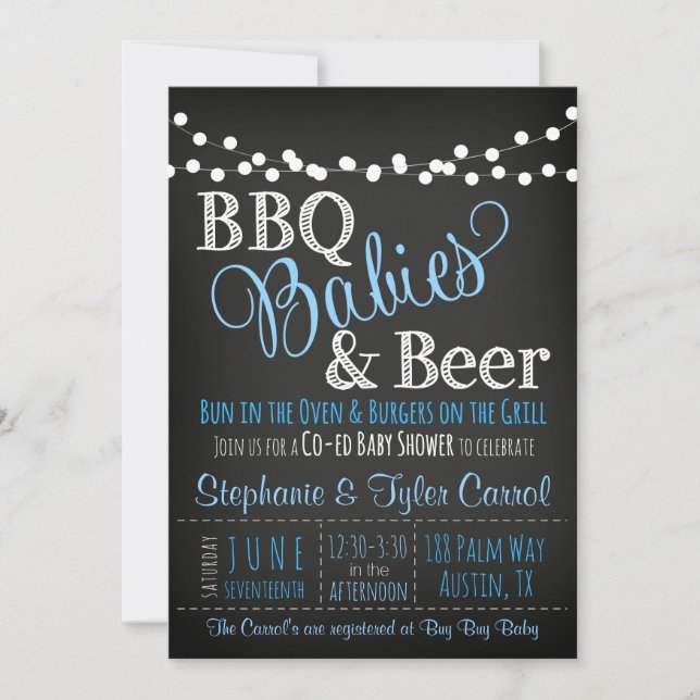 BBQ baby & beer chalkboard Baby Shower Invitations (Front)