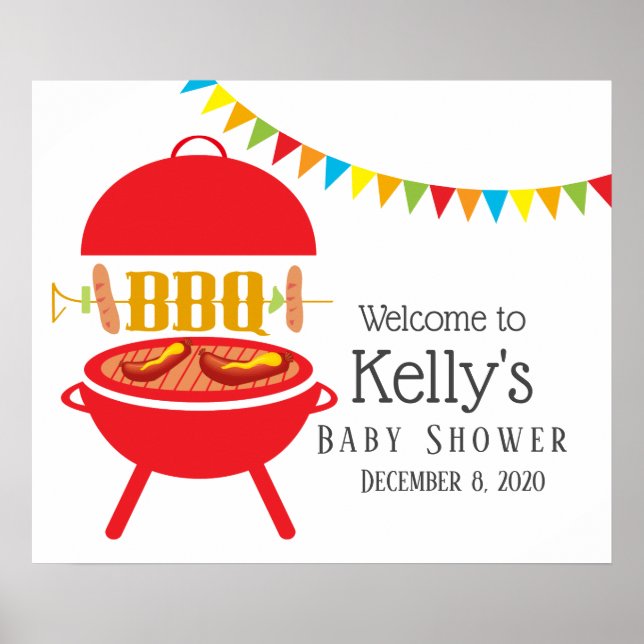 bbq baby shower bbq party, barbecue, bbq grill, poster (Front)