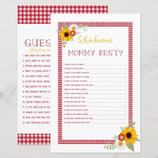 BBQ Baby Shower Games Who Knows Mommy, Guest Quest (Front/Back)