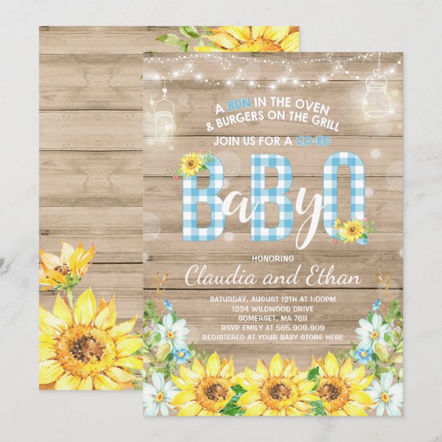 BBQ Baby shower Invitation bébé Q Couples Douche (Devant / Derrière)