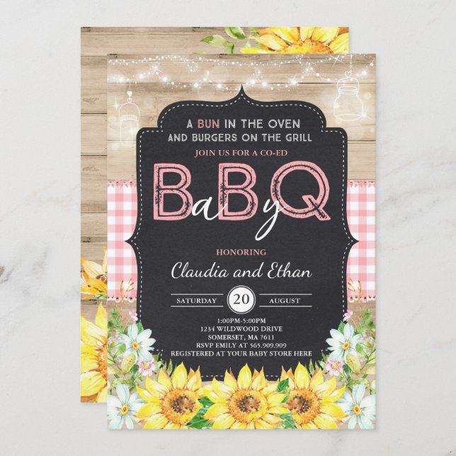 BBQ Baby shower Invitation bébé Q Couples Douche (Devant / Derrière)
