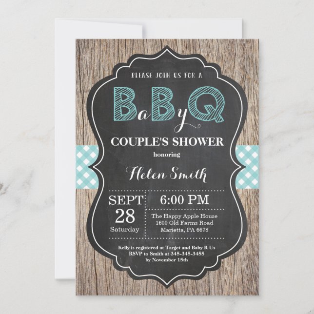 BBQ Baby shower Invitation bébé Q Jardin Aqua (Devant)