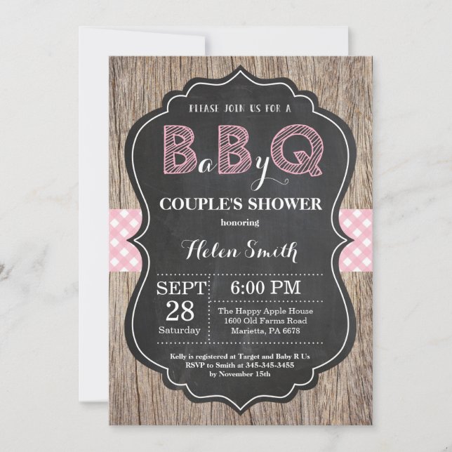 BBQ Baby shower Invitation Bébé Q Jardin rose (Devant)