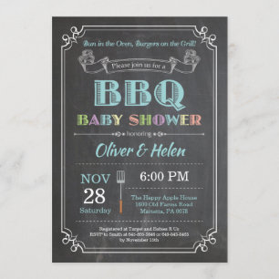 BBQ Baby Shower Invitation Chalkboard Teal Aqua