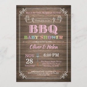 BBQ Baby Shower Invitation Rustic Wood Pink