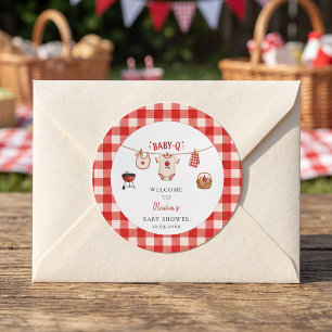 Bbq Baby Shower Rustic Red Gingham Classic Round Sticker