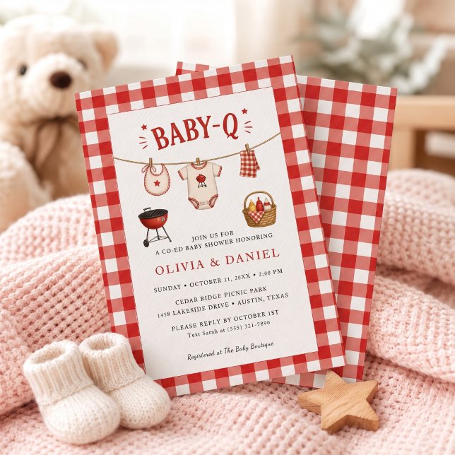 Bbq Baby Shower Rustic Red Gingham Invitation (Bbq Baby Shower Rustic Red Gingham Invitation)