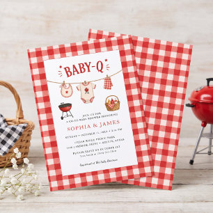 Bbq Baby Shower Rustic Red Gingham Invitation