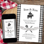 BBQ Baby Shower Rustic Vintage Grey Plaid Invitation<br><div class="desc">BBQ Baby Shower Invitation in gender neutral grey and white - perfect for an outdoor picnic, backyard barbecue, couples shower .. This charming rustic design has vintage lettering and traditional plaid in grey and white with bbq theme design elements. The title reads Bibs & Ribs, which you are welcome to...</div>