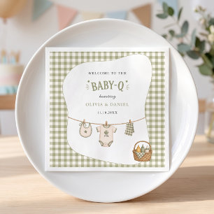 Bbq Baby Shower Sage Gingham Rustic Custom Napkin