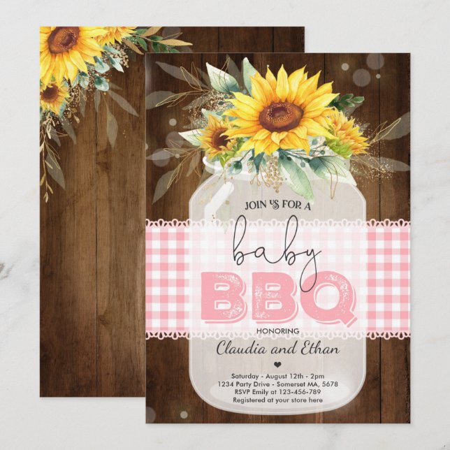 BBQ Baby Shower Sunflower Baby Q Couples Shower Invitation (Front/Back)