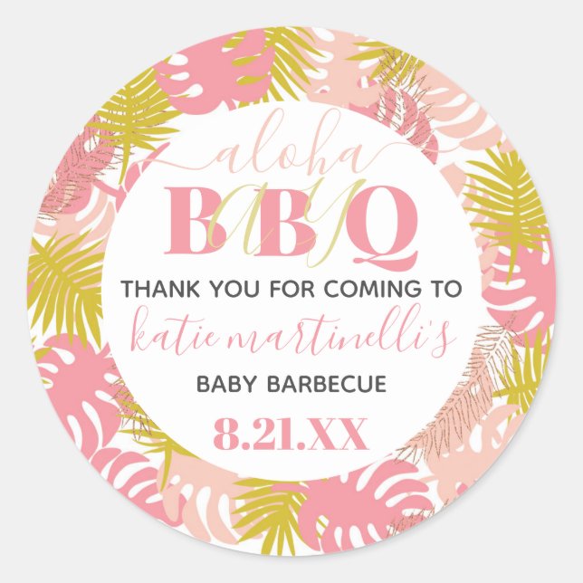 BBQ Baby Shower Tropical Thank You Classic Round Sticker (Front)
