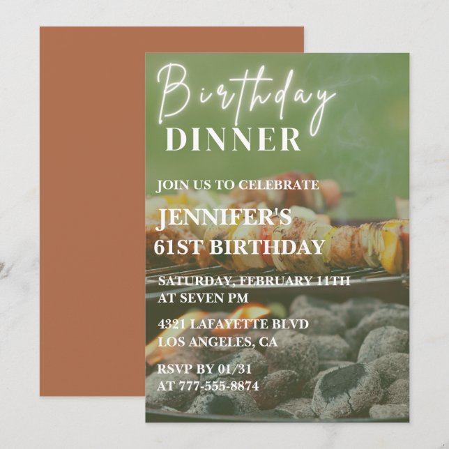 Bbq Backyard Dinner 61st birthday invitations  (Front/Back)