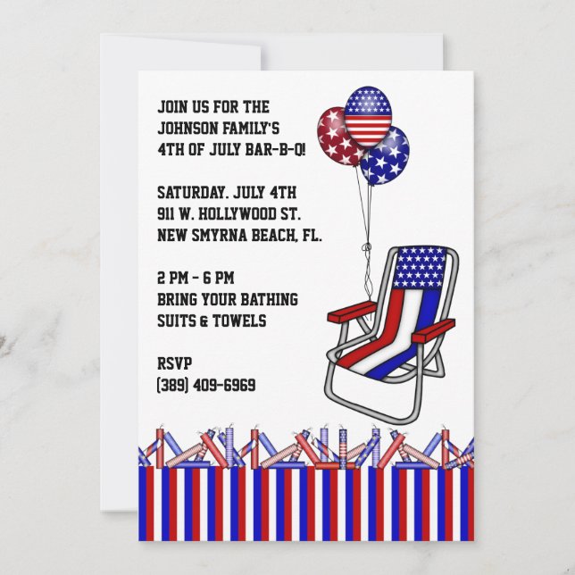 BBQ, Bar-B-Q, 4th of July Party Invite! Invitation (Front)