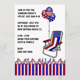 BBQ, Bar-B-Q, Invitation de 4 juillet fête !