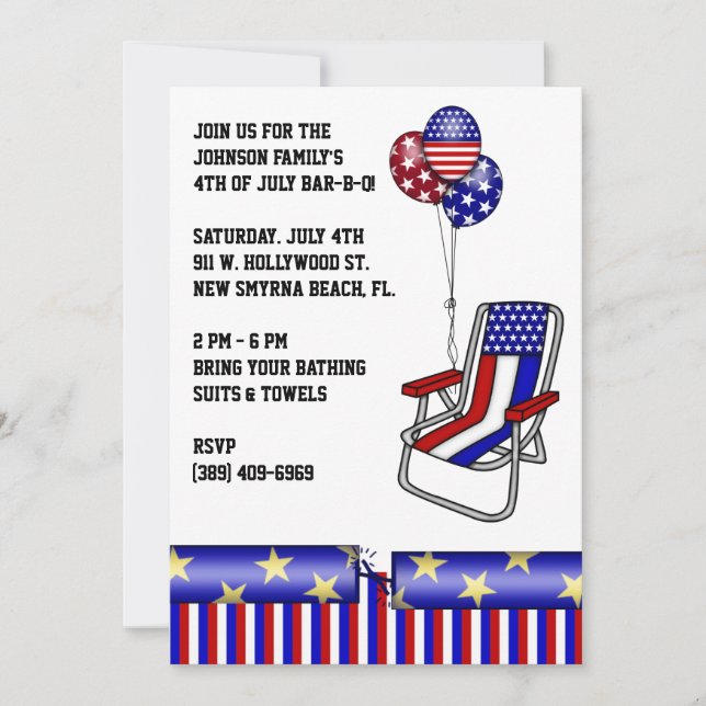 BBQ, Bar-B-Q, Invitation de 4 juillet fête ! (Devant)