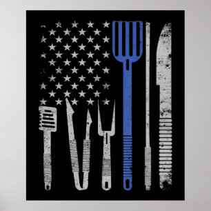 BBQ BBQ Grill Pork With USA Flag Cooking Chef Poster