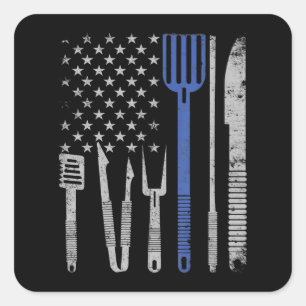 BBQ BBQ Grill Pork With USA Flag Cooking Chef Square Sticker