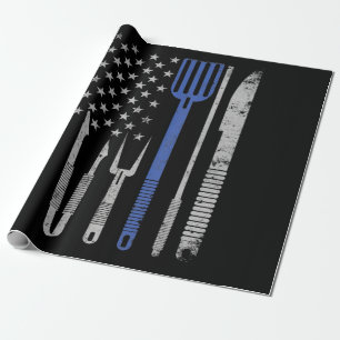 BBQ   BBQ Grill Pork With USA Flag Cooking Chef Wrapping Paper