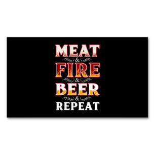 BBQ   BBQ Grill Smoking Meat Fire Beer Repeat Magnetic Business Card