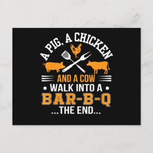 BBQ BBQ Lover Pig Chicken Cow Walk Into bar BBQ Holiday Postcard