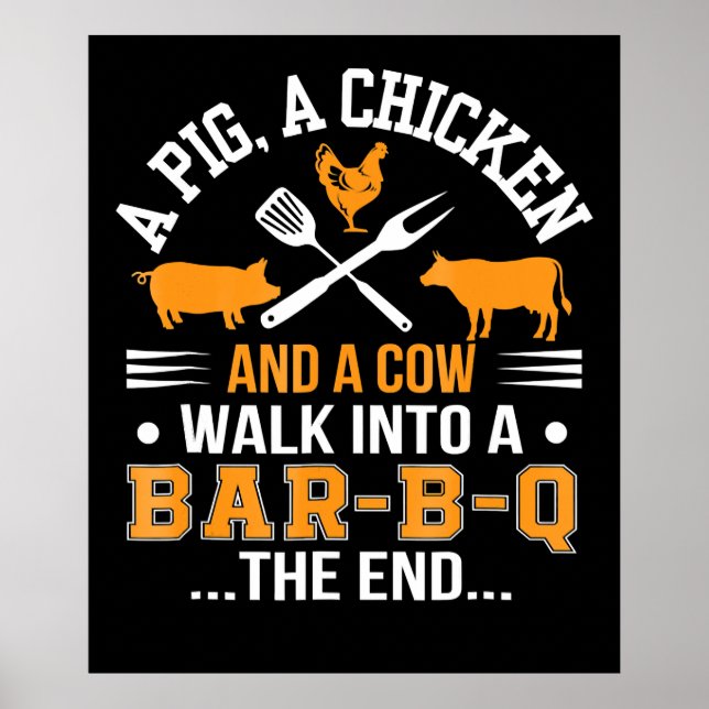BBQ | BBQ Lover Pig Chicken Cow Walk Into bar BBQ Poster (Front)