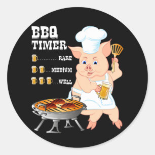 BBQ   BBQ Timer Pig Grill Barbecue Beer Lover Men Classic Round Sticker