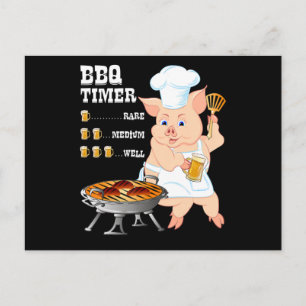 BBQ   BBQ Timer Pig Grill Barbecue Beer Lover Men Holiday Postcard