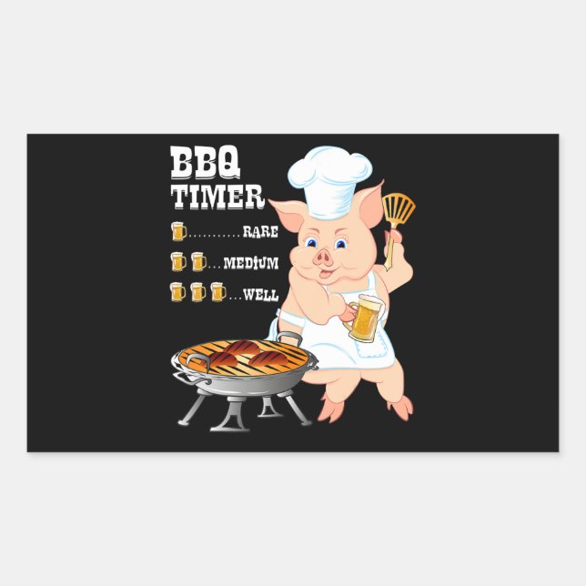 BBQ | BBQ Timer Pig Grill Barbecue Beer Lover Men Sticker (Front)