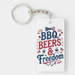 BBQ, Beers & Freedom – Retro 4th of July Vibes Keychain