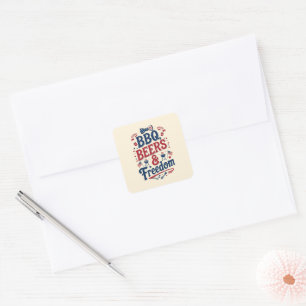 BBQ, Beers & Freedom – Retro 4th of July Vibes Square Sticker