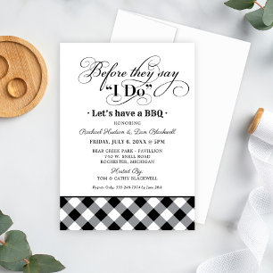 BBQ Before I Do Black Gingham Rehearsal Dinner Invitation