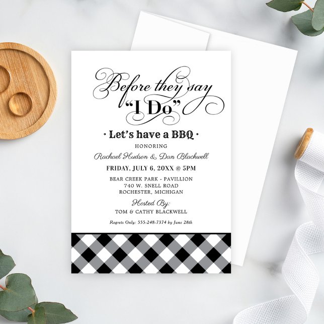 BBQ Before I Do Black Gingham Rehearsal Dinner Invitation (Creator Uploaded)
