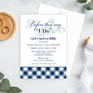 BBQ Before I Do Navy Gingham Rehearsal Dinner Invitation