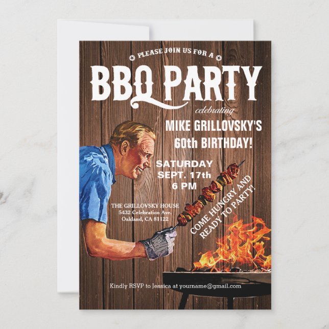BBQ Birthday Party Invitations | Wood (Front)