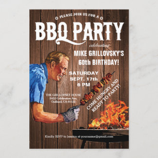 BBQ Birthday Party Invitations | Wood