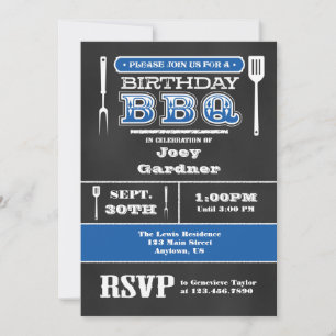 BBQ Bleu Anniversaire Chalkboard Invitation