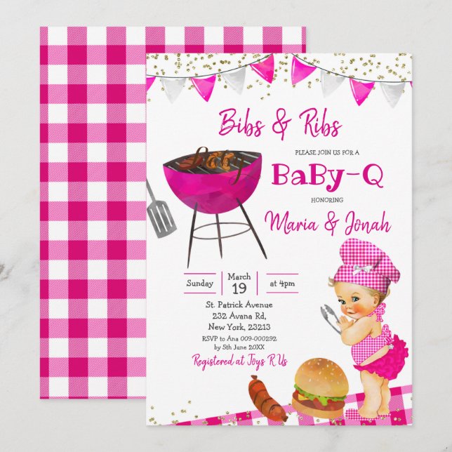 BBQ blonde rose Co-ed Baby shower Invitation (Devant / Derrière)