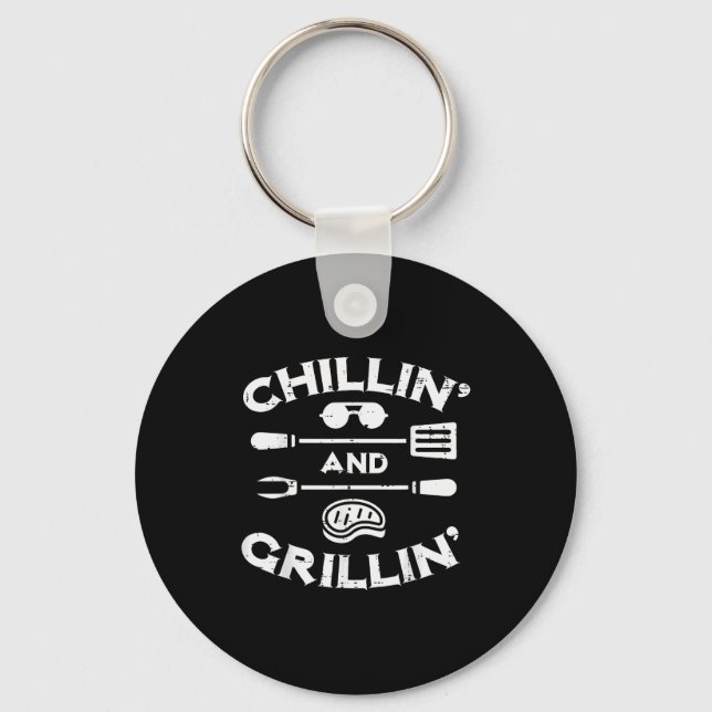 Bbq Chillin And Grillin Barbecue T Men Women Kids  Keychain (Front)