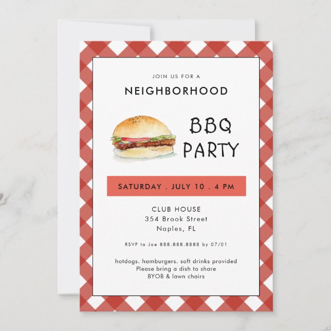 BBQ Cookout Block Party  Invitation (Front)