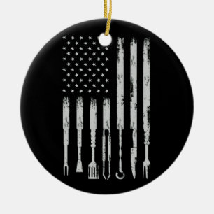 BBQ Design Smoking Barbecue USA Flag Ceramic Ornament