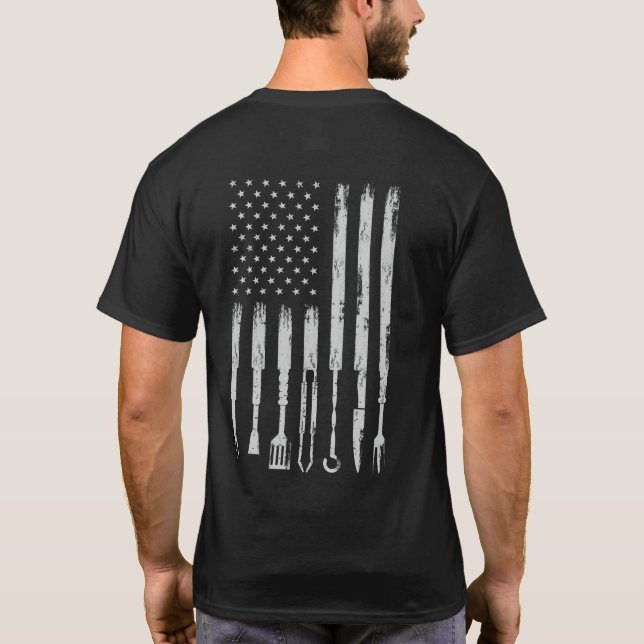 BBQ Design Smoking Barbecue USA Flag T-Shirt (Back)