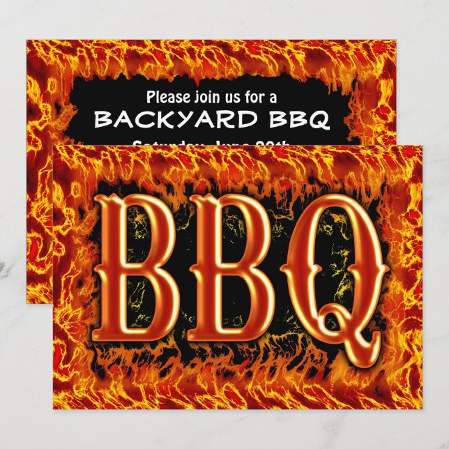 BBQ Dinner Realistic Flames Invitations (Front/Back)