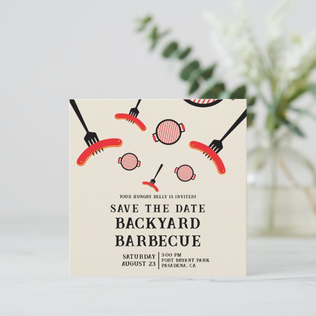 BBQ Enregistrer la carte Date avec Grill & Fork (Debout devant)