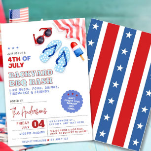 BBQ et Pool Party Invitation 4 juillet Jardin