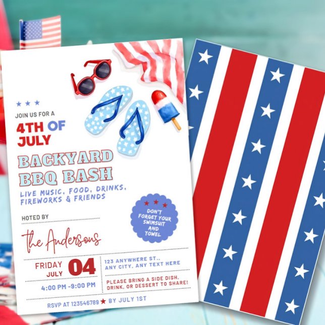 BBQ et Pool Party Invitation 4 juillet Jardin (Créateur téléchargé)